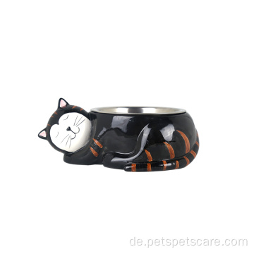 Haustier -Fütterungsschüssel Katzenmetallschale mit Keramik